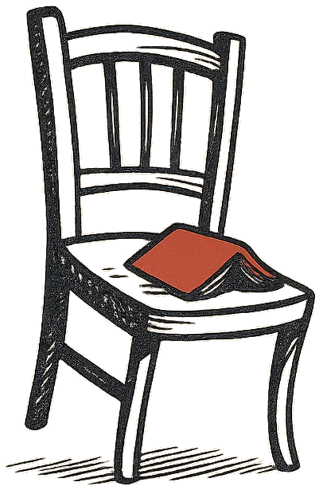 Silla de tres patas con un libro